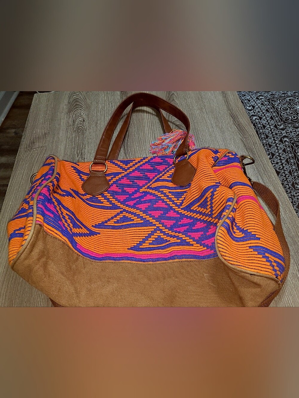 Mossimo Supply CO Weekender Travel Bag Orange/Purple/Pink Geometric Design - Picture 3 of 6